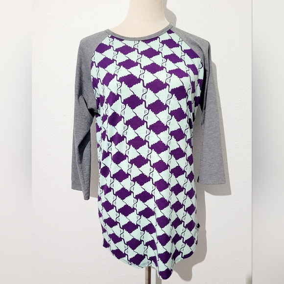 LuLaRoe Randy Raglan Top S Gray Purple Mint Ghost Print Halloween 3/4 Sleeve... - Picture 1 of 11